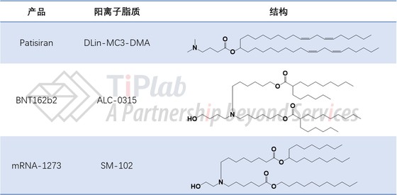 临床已验证的部分阳离子脂质